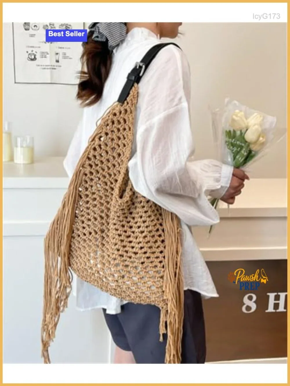 Crochet Shoulder Bag Fringe Hollow Woven Hobo Tote Handbag Large Travel Beach